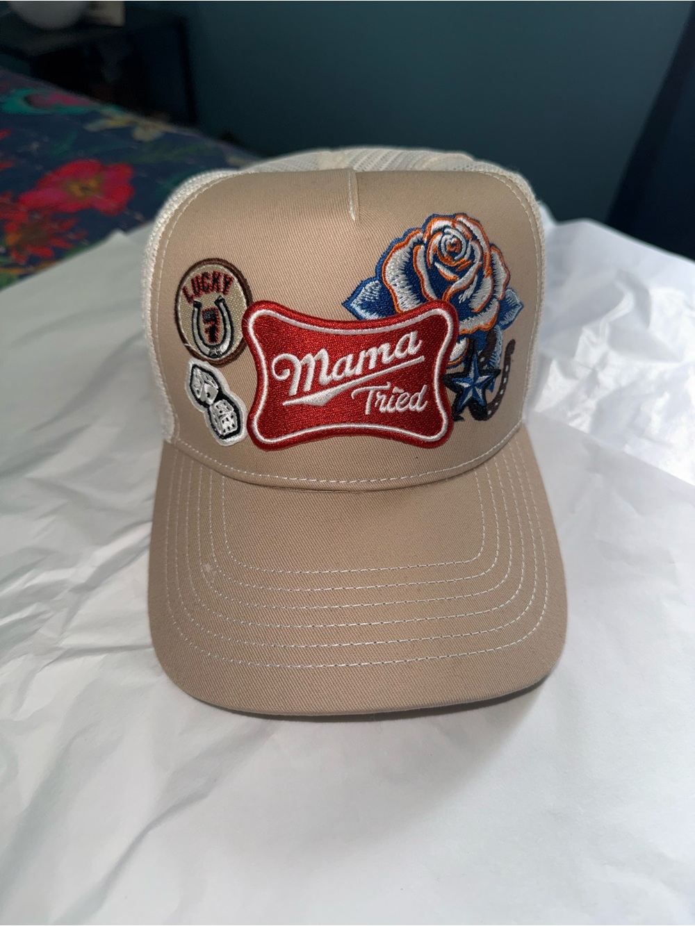 Idyllwind Mama Tried Patch Trucker Hat - Tan, Red, Blue